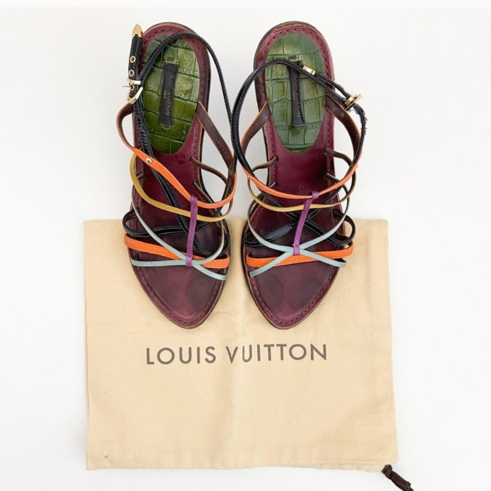 Louis Vuitton Leather Strappy Heels 39.5 multicolor vintage